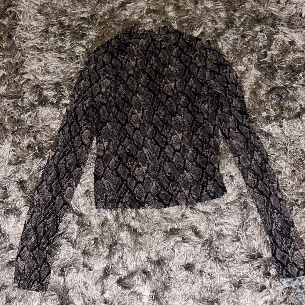 Snake Print Sheer Cropped Mock Neck Long Sleeve